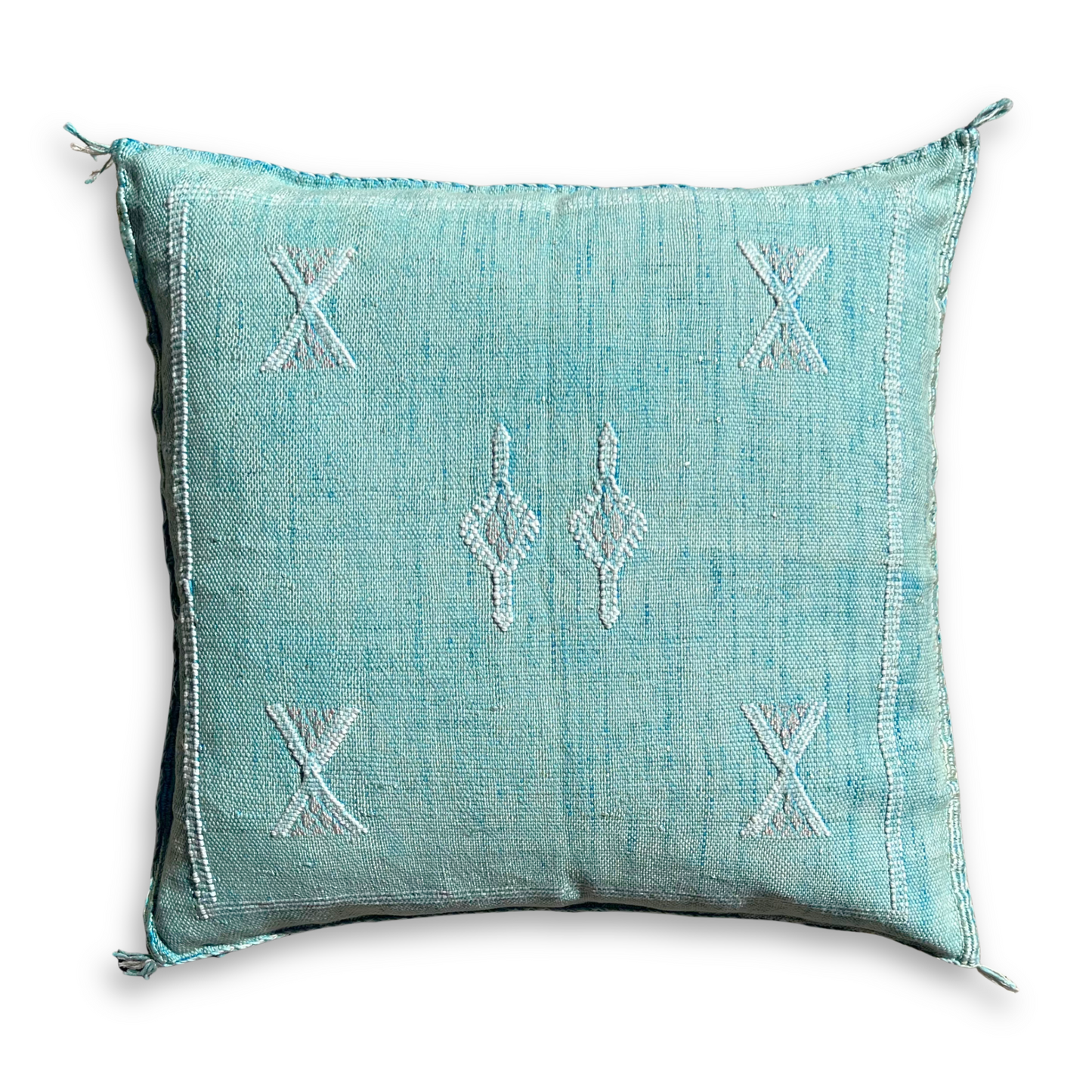 Seafoam Blue Sabra Cactus Silk Kilim Pillow Cover | Handwoven Moroccan Home Decor