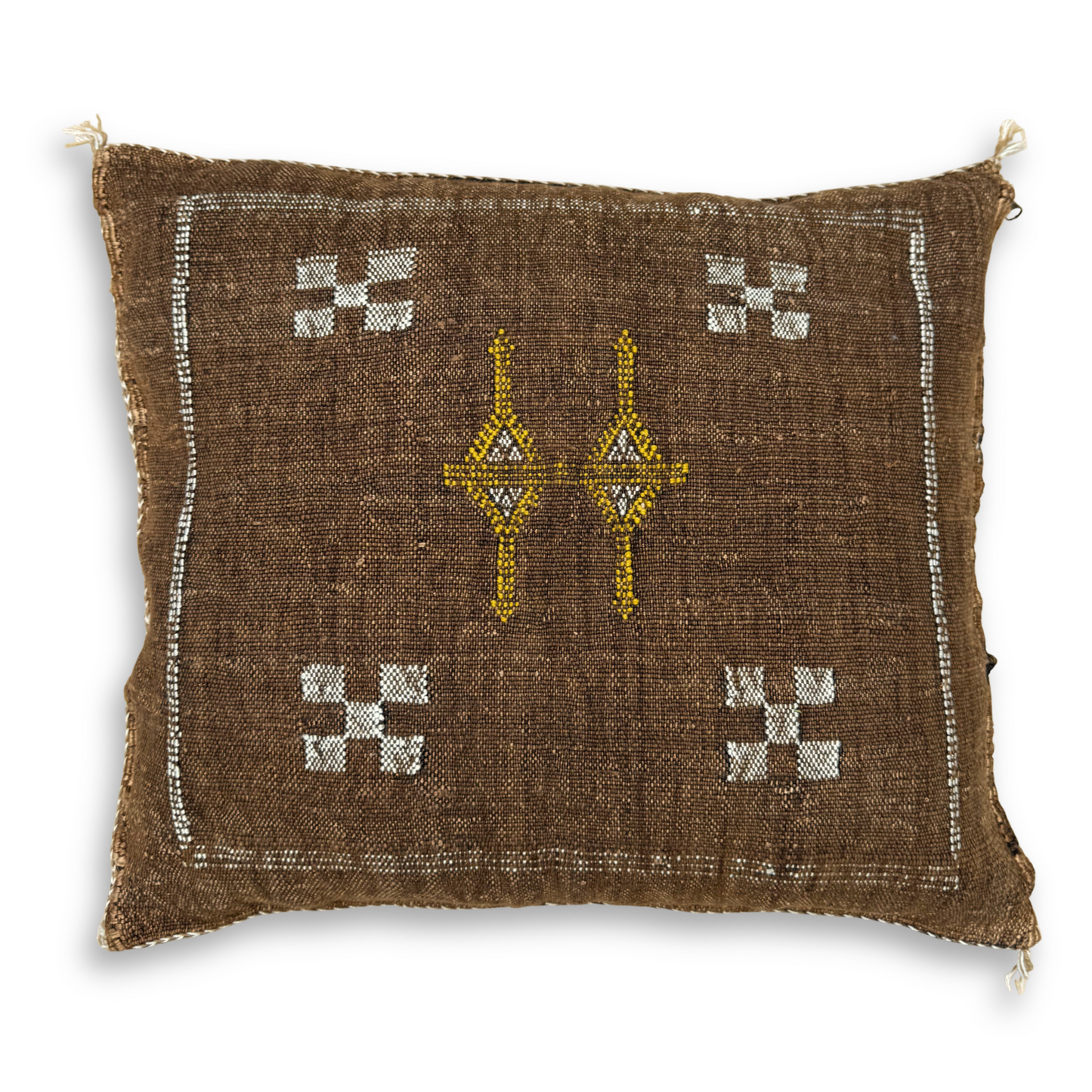 Brown Sabra Cactus Silk Kilim Pillow Cover | Handwoven Moroccan Home Decor