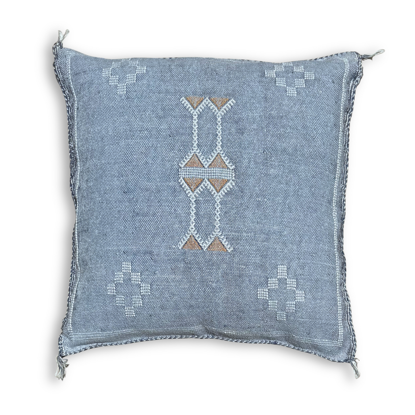 Light Blue Sabra Cactus Silk Kilim Pillow Cover | Handwoven Moroccan Home Decor