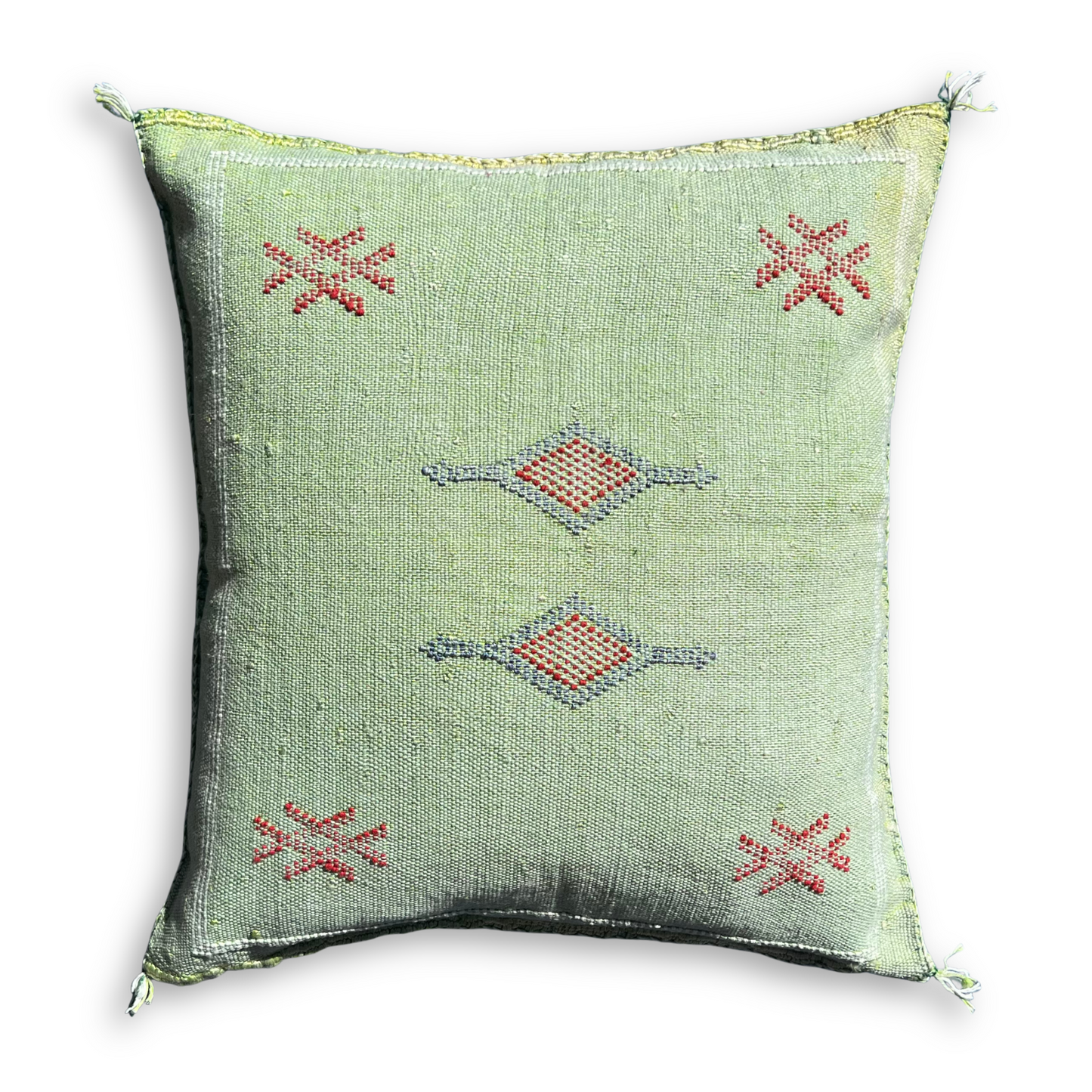 Green Sabra Cactus Silk Kilim Pillow Cover | Handwoven Moroccan Home Decor
