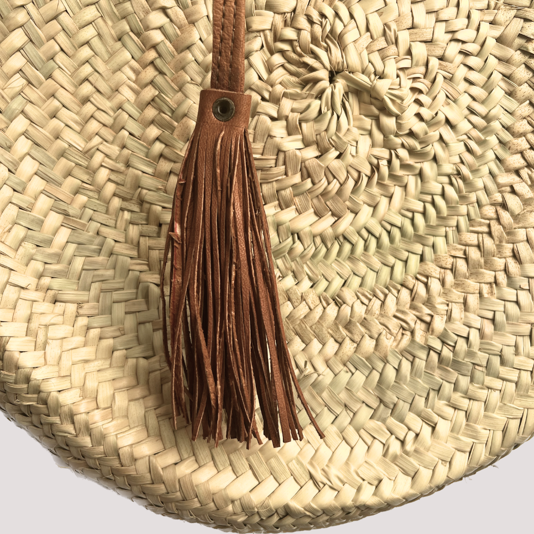 Woven Leather Trimmed Circle Purse