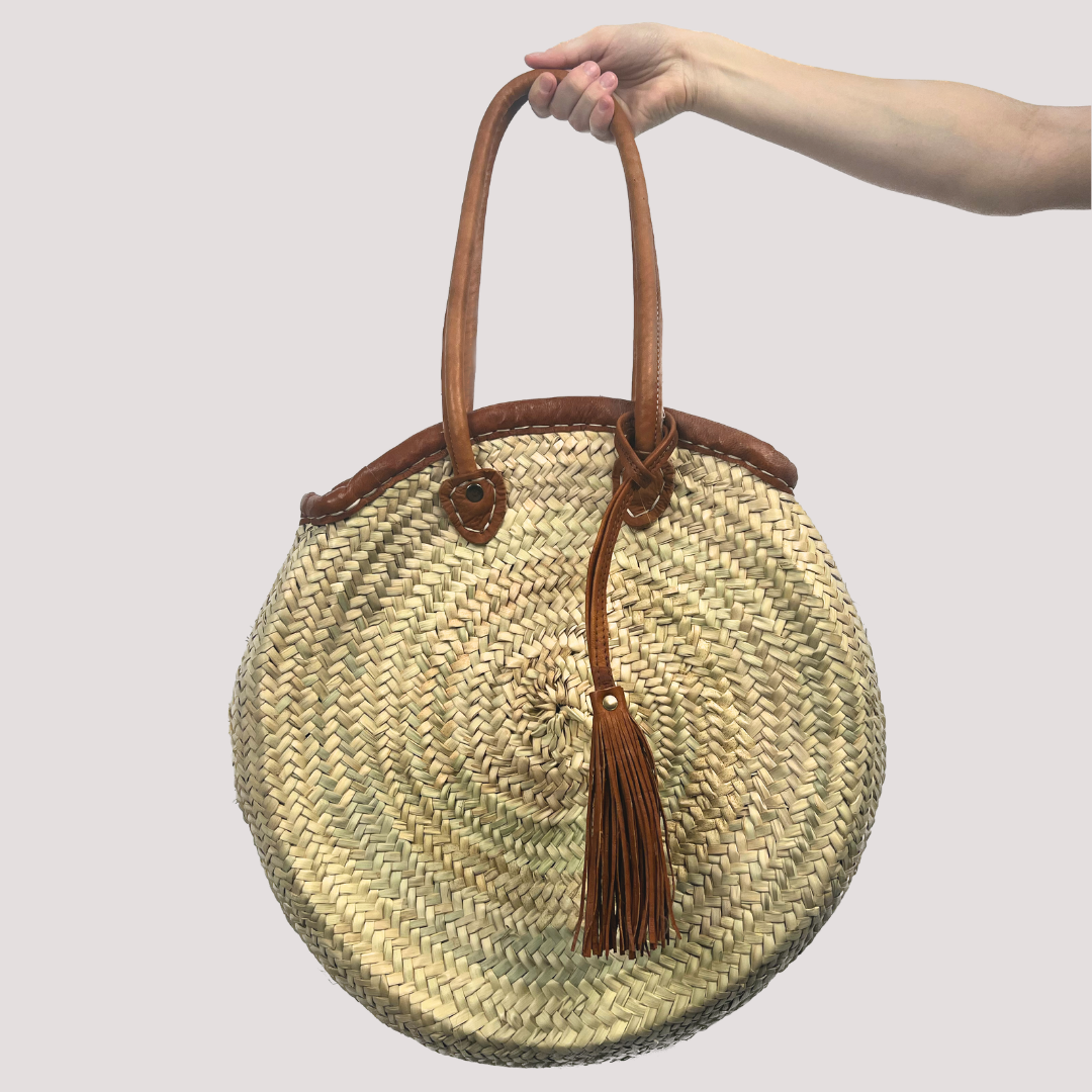 Woven Leather Trimmed Circle Purse