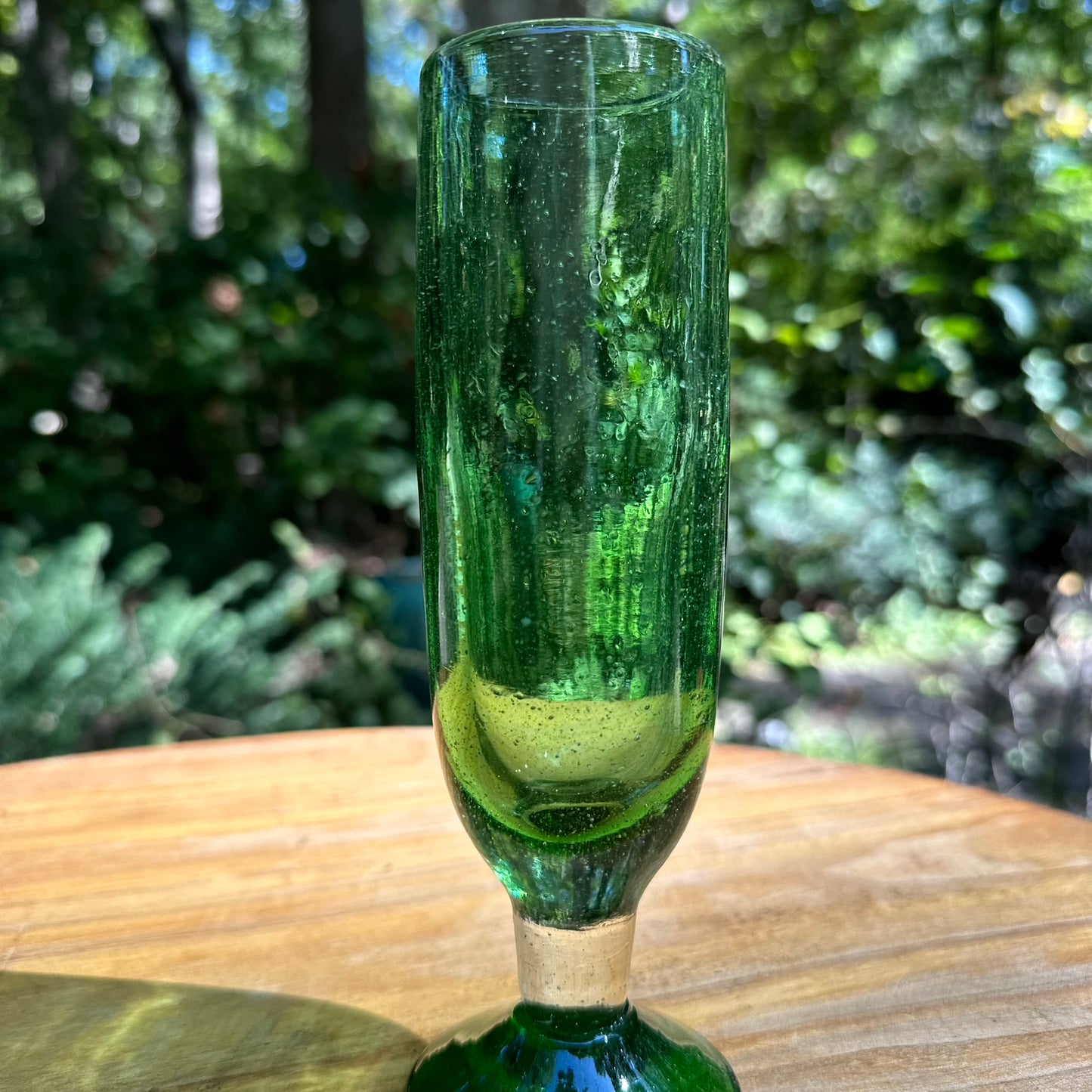 Handblown Green Champagne Flutes, Set of 2