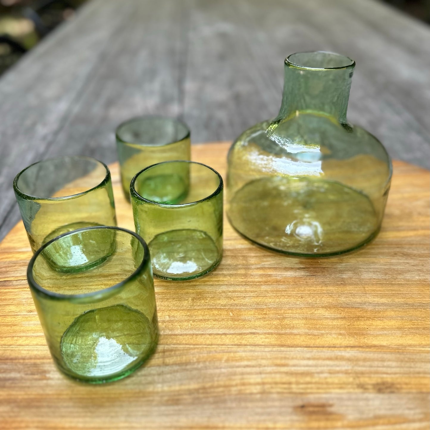 Handblown Green Bodega Wine Glasses, Set of 2