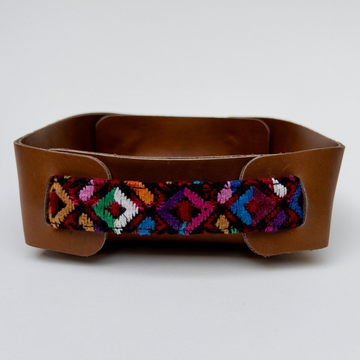 Leather Valet Tray with Huipil Accent