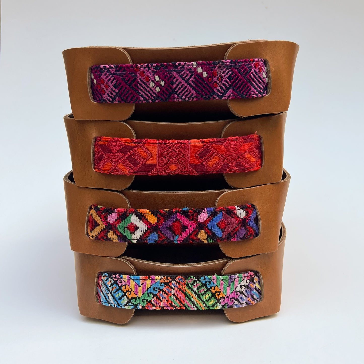 Leather Valet Tray with Huipil Accent