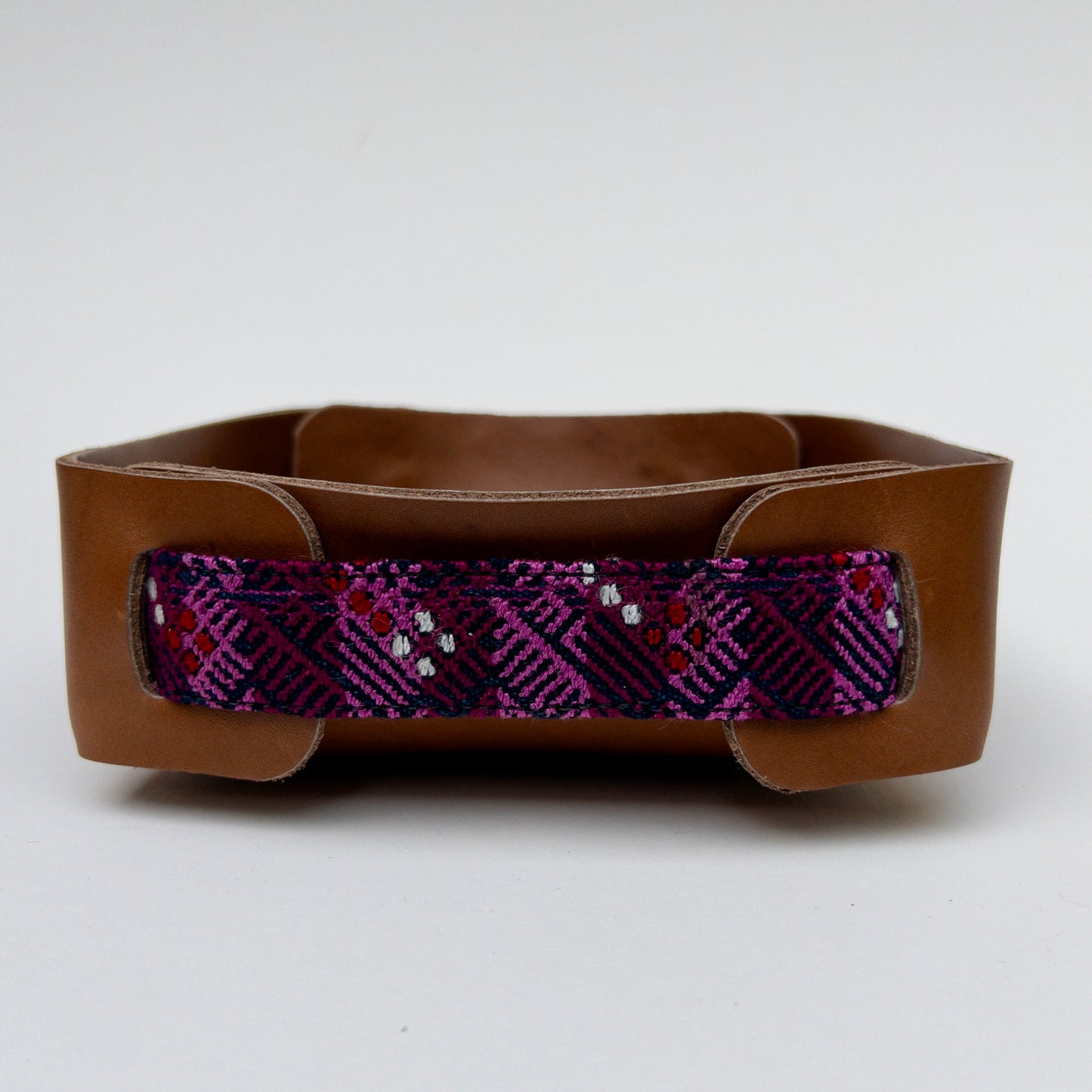 Leather Valet Tray with Huipil Accent