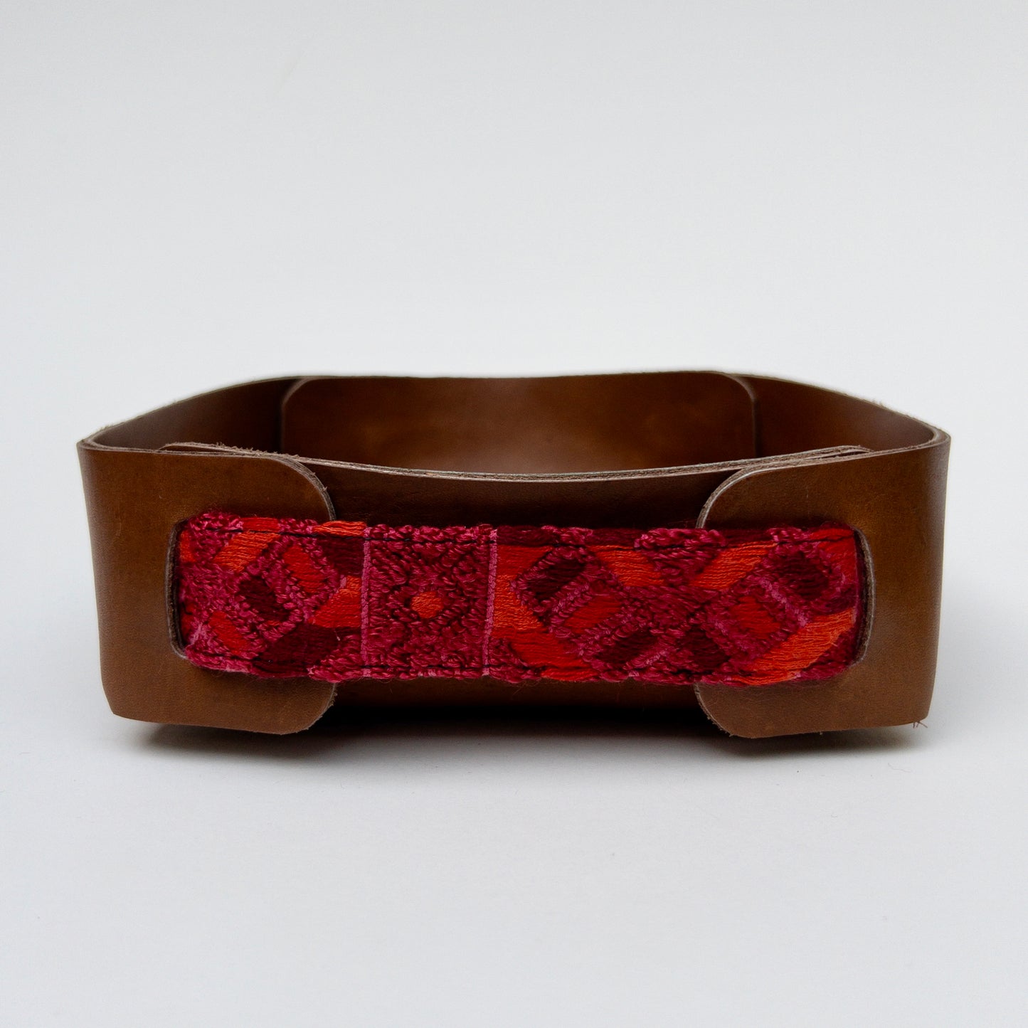 Leather Valet Tray with Huipil Accent