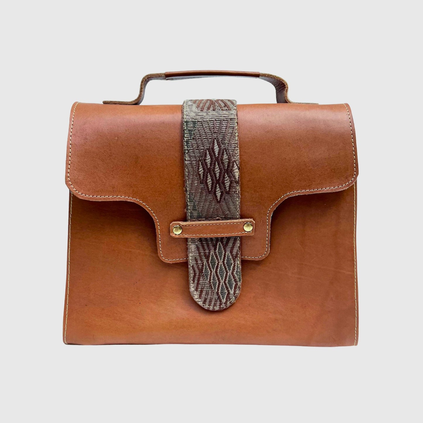 Leather Handbag with Huipil Accent