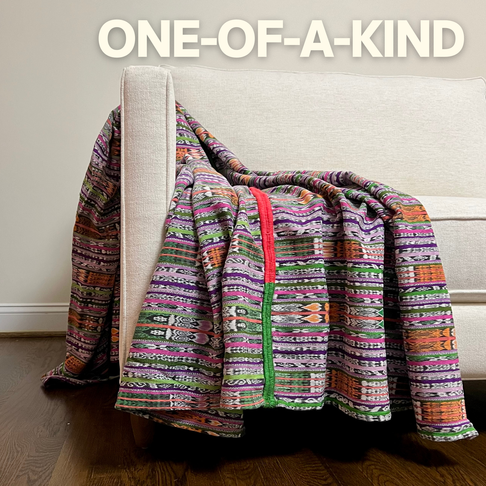 handwoven blanket on sofa
