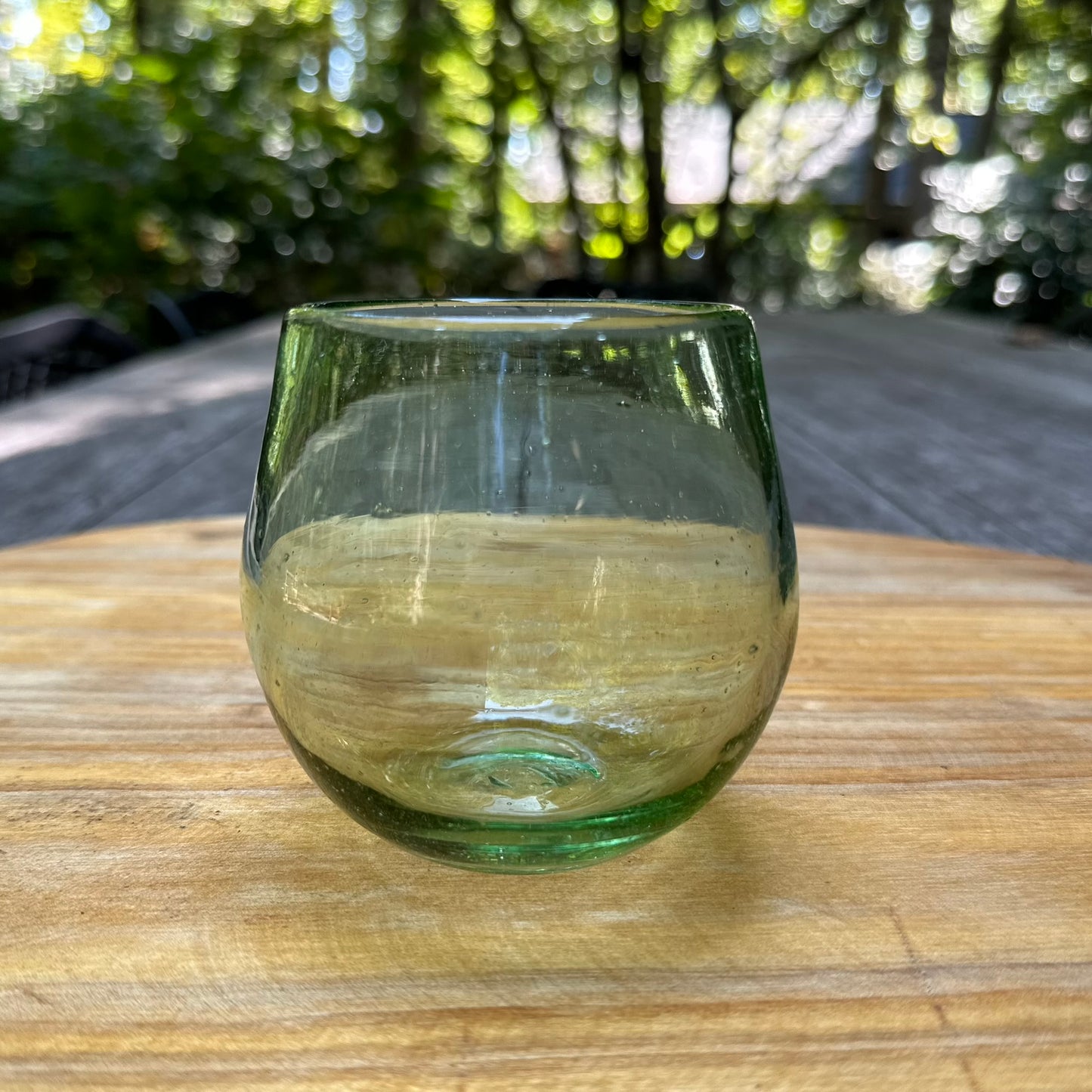 Handblown Green Stemless Wine Glasses, Set of 2