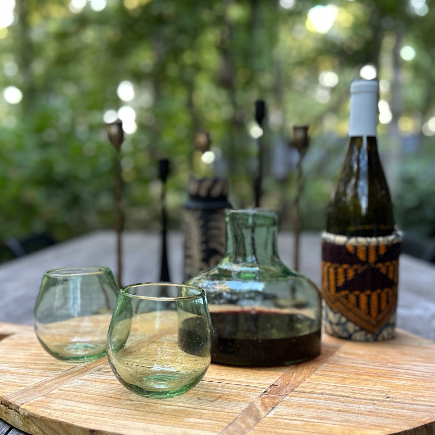 Handblown Green Stemless Wine Glasses, Set of 2