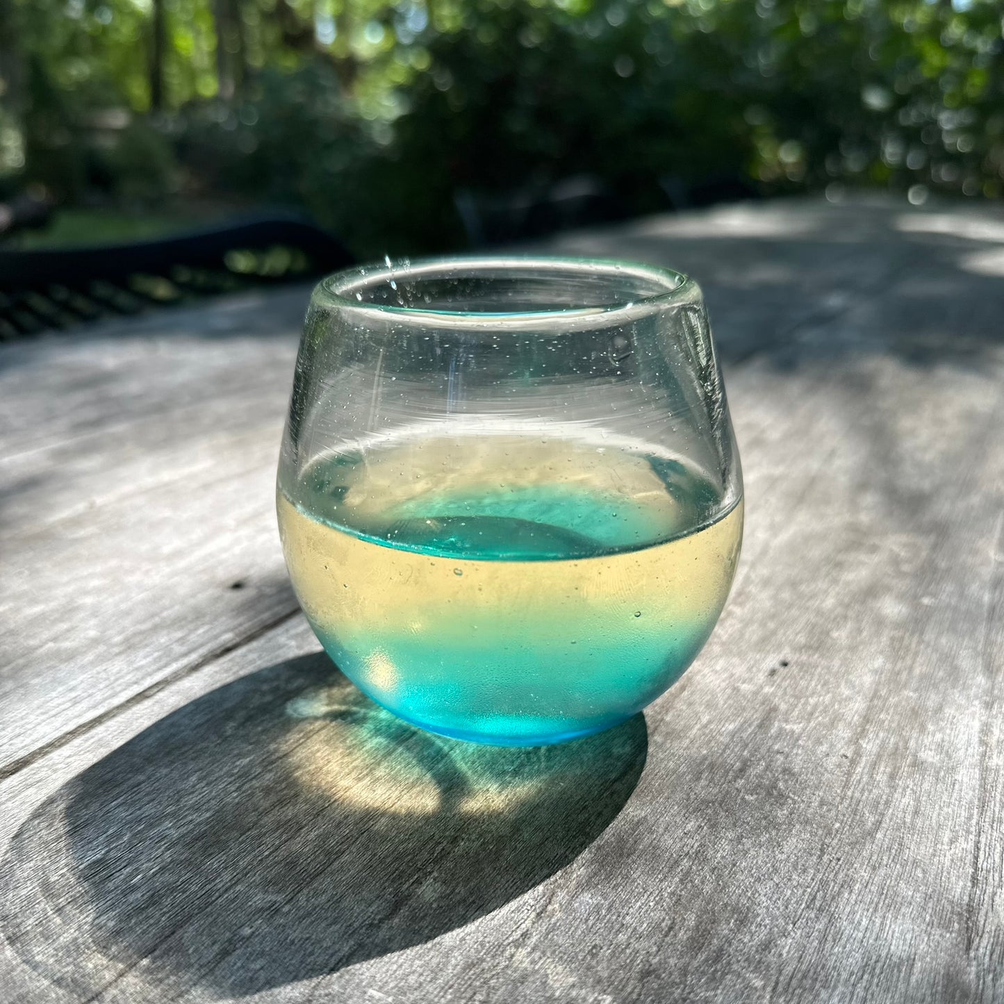 Handblown Teal Stemless Wine Glasses, Set of 2