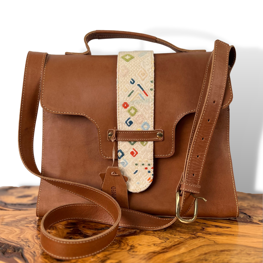 Leather Handbag with Huipil Accent