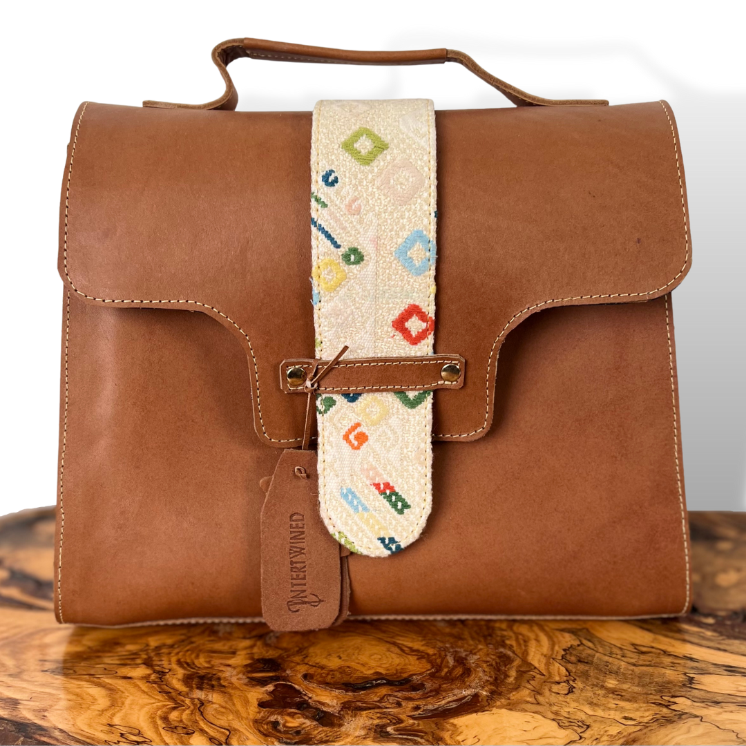 Leather Handbag with Huipil Accent