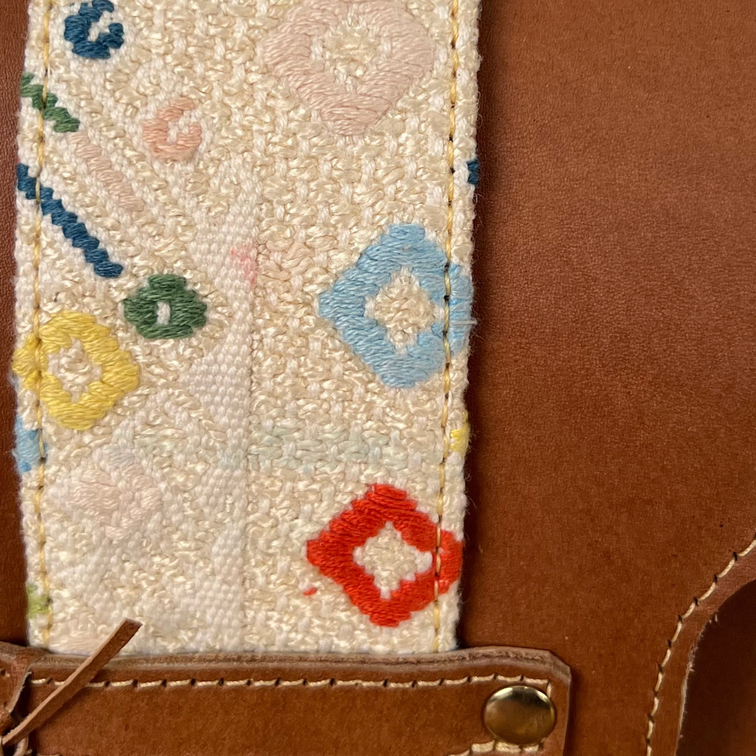 Leather Handbag with Huipil Accent