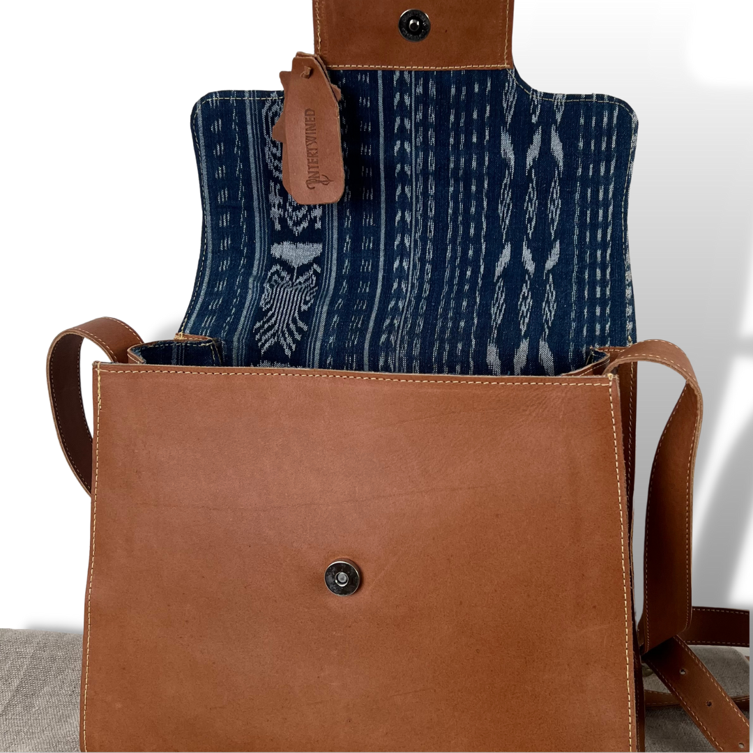 Leather Handbag with Huipil Accent