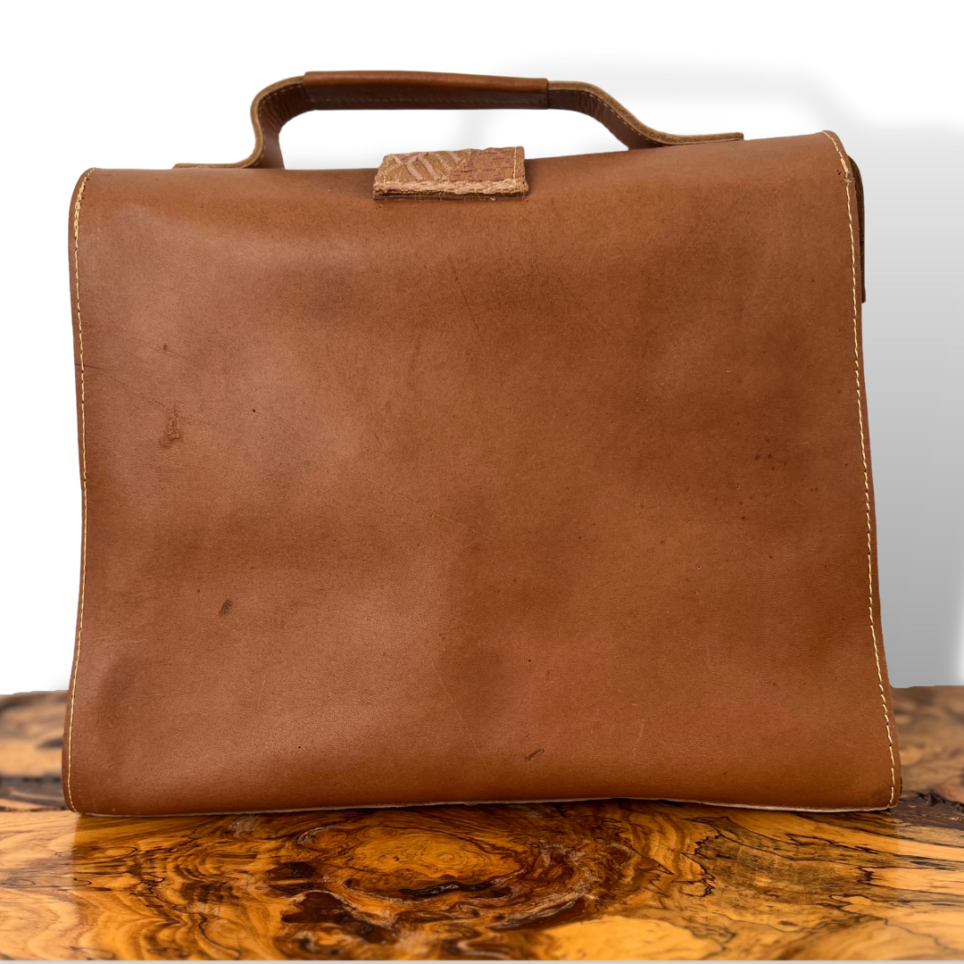 Leather Handbag with Huipil Accent