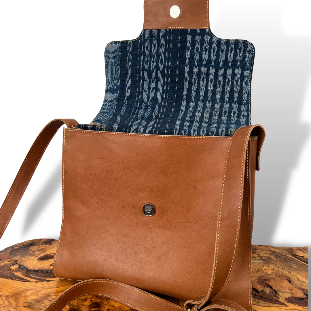 Leather Handbag with Huipil Accent