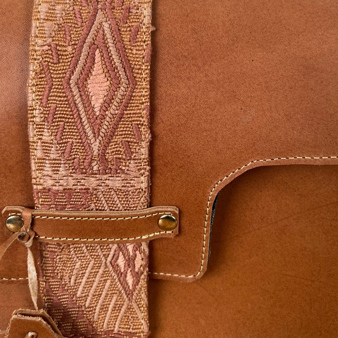 Leather Handbag with Huipil Accent