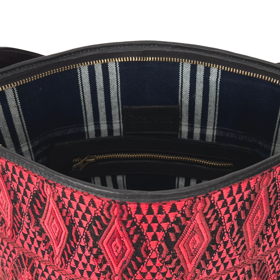 Pink-Black Huipil Bucket Bag