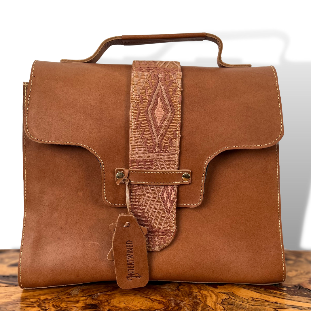 Leather Handbag with Huipil Accent