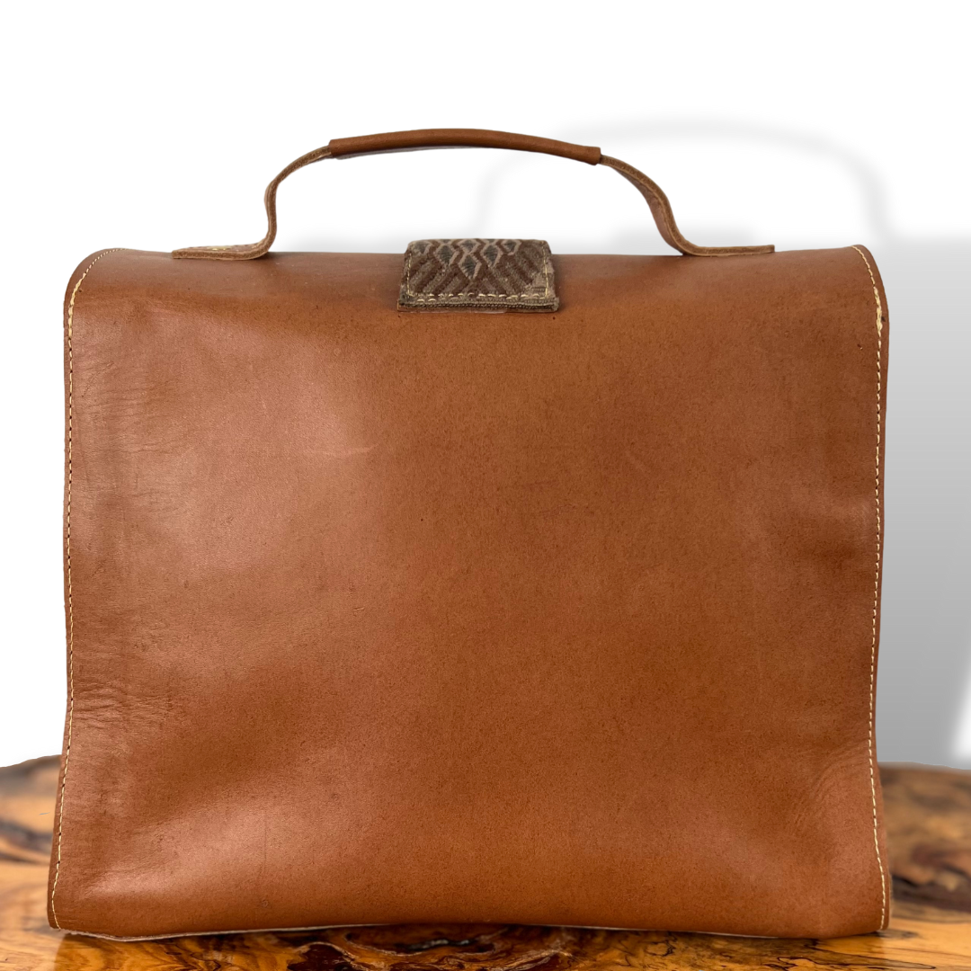 Leather Handbag with Huipil Accent