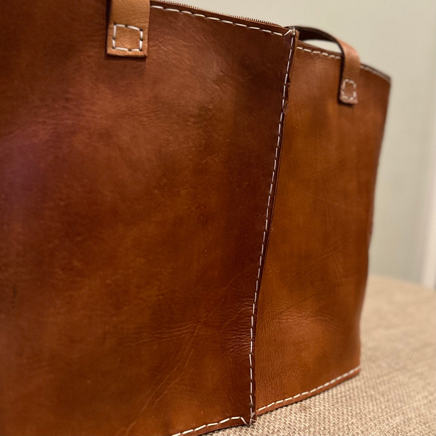 Seamed Leather Tote (Natural)