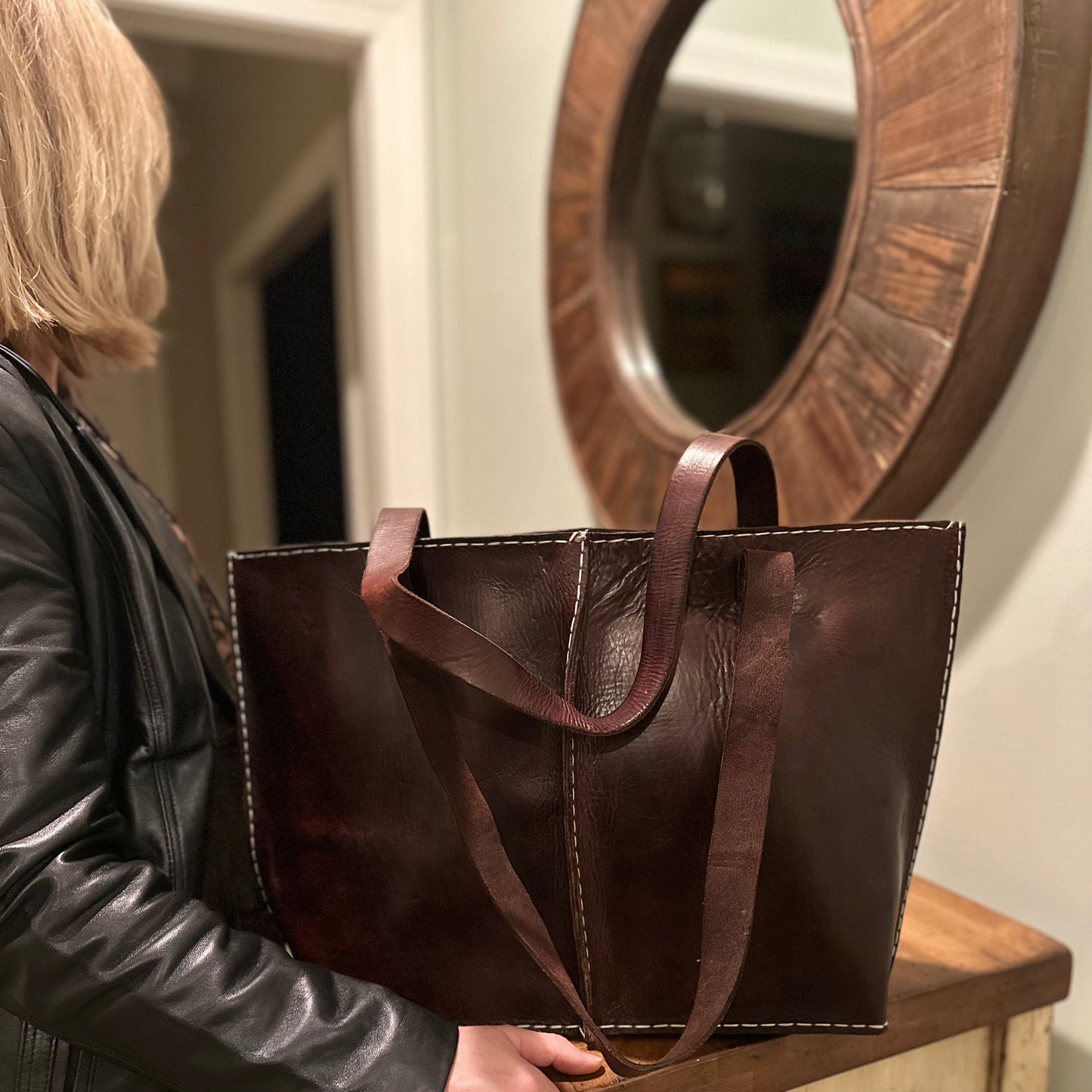 Seamed Leather Tote (Chocolate Brown)