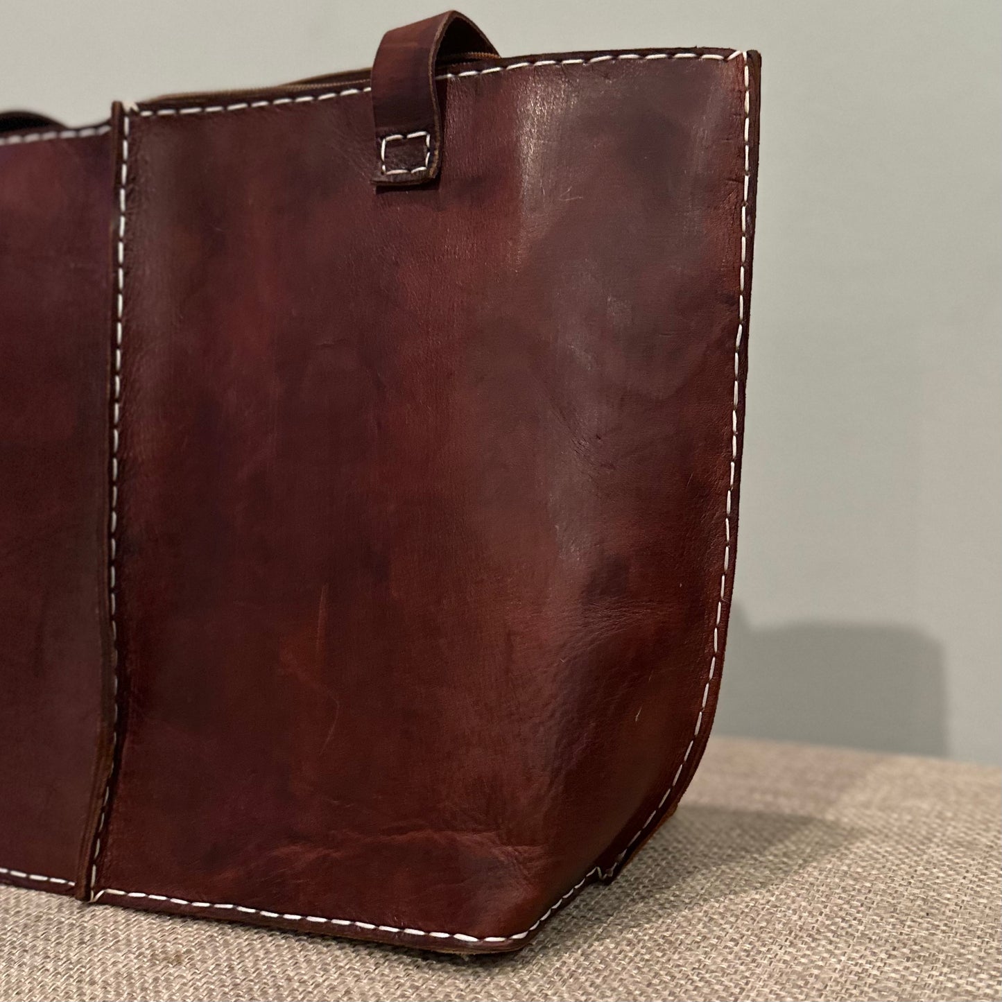 Seamed Leather Tote (Cognac)