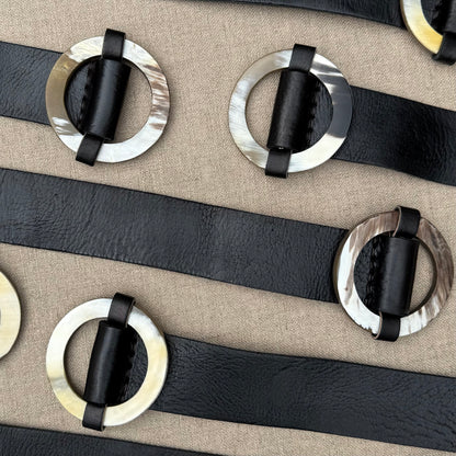 Handcrafted Black Leather Belt with Horn Buckle