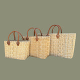 Structured Moroccan Market Basket Tote with Leather Handles