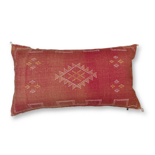 Terra Cotta Large Sabra Cactus Silk Lumbar Pillow | Handwoven in Morocco