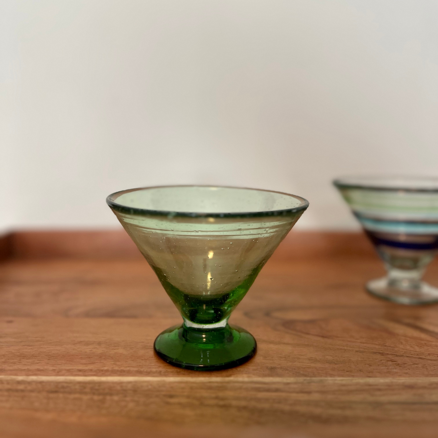 Handblown Green Martini/Margarita Glasses, Set of 2
