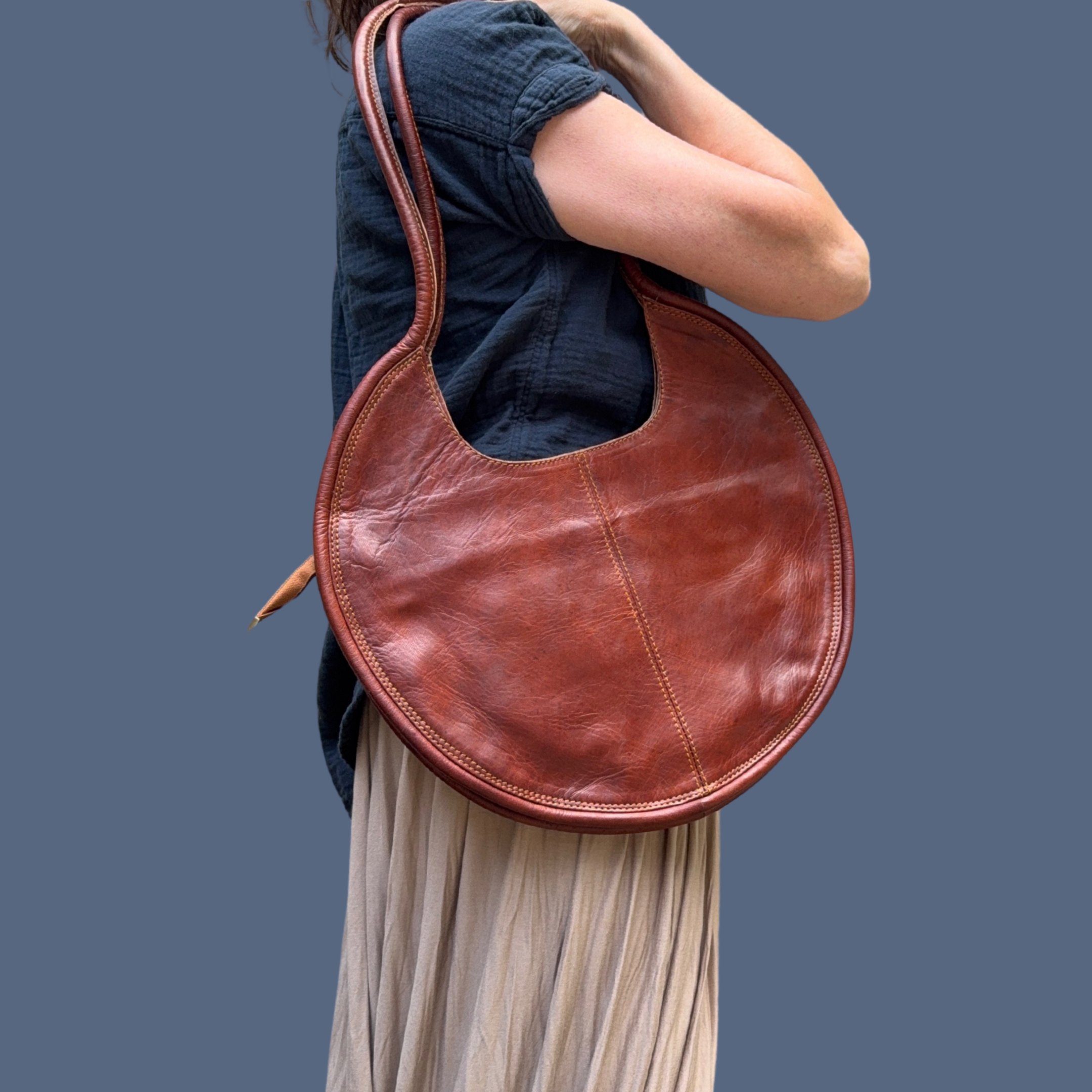 Cognac Leather Circle Bag | Handmade Moroccan Leather Cognac Leather Circle Bag | Handmade Moroccan Leather