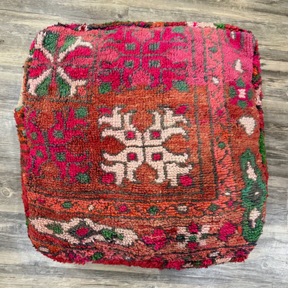 Vintage Moroccan Hand-Knotted Wool Rug Pouf