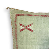 Light Green-Gray Sabra Cactus Silk Kilim Pillow Cover | Handwoven Moroccan Home Decor
