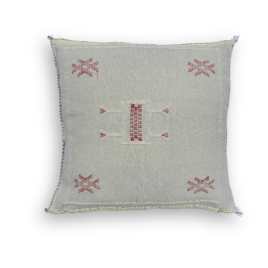 Light Grey Sabra Cactus Silk Kilim Pillow Cover | Handwoven Moroccan Home Decor