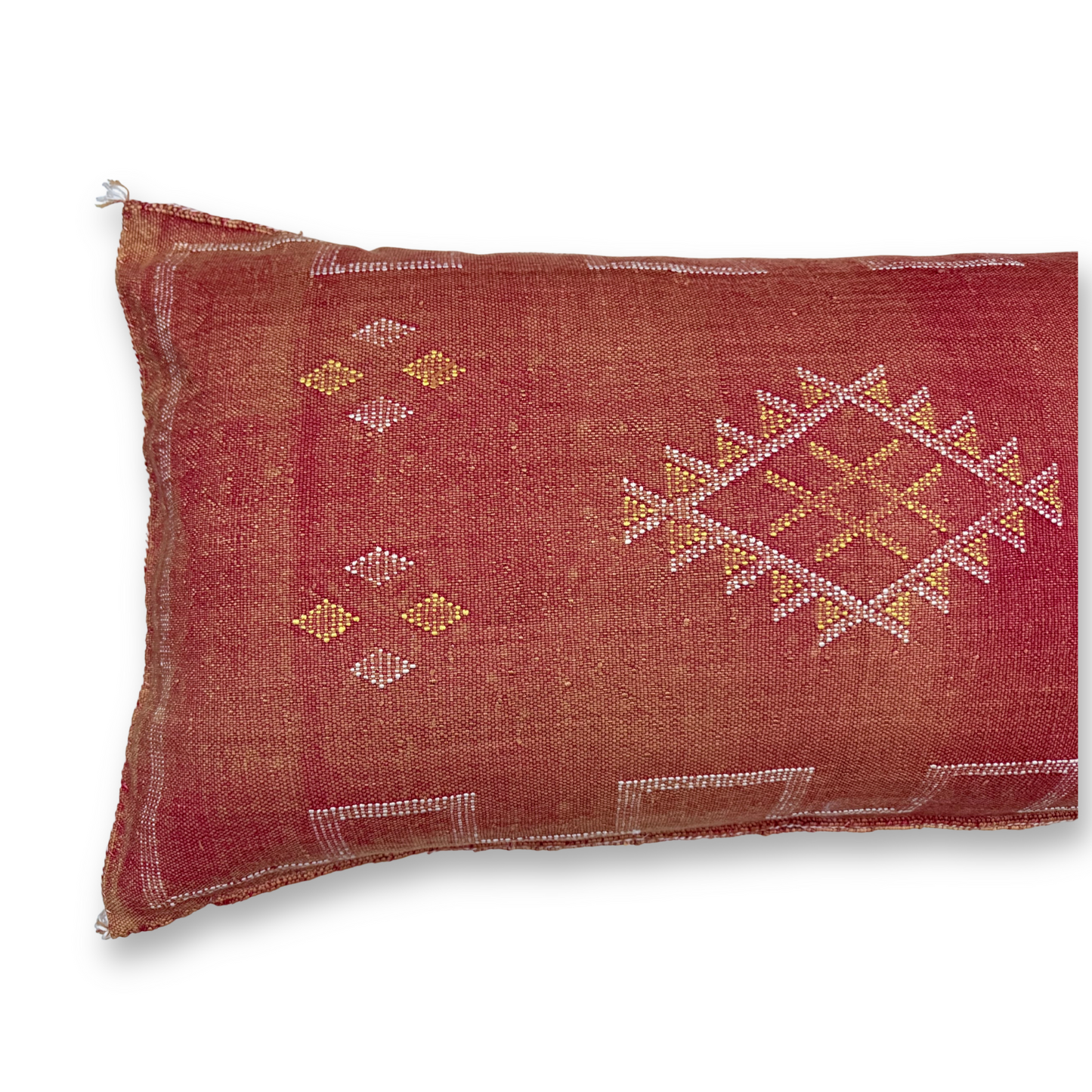 Terra Cotta Large Sabra Cactus Silk Lumbar Pillow | Handwoven in Morocco