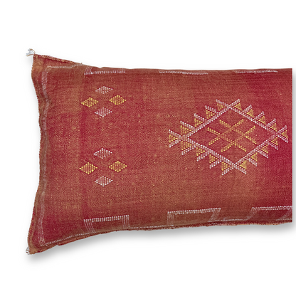Terra Cotta Large Sabra Cactus Silk Lumbar Pillow | Handwoven in Morocco