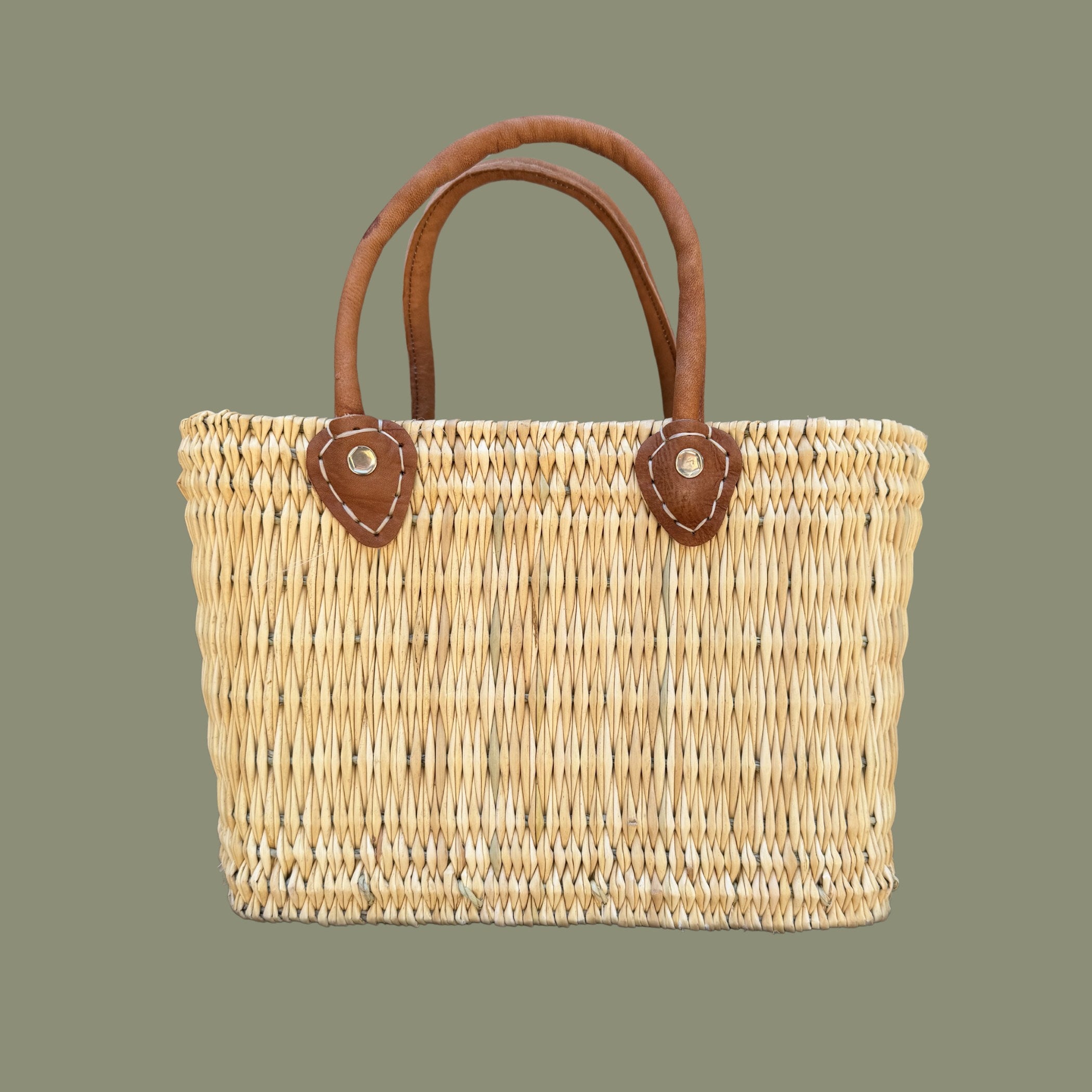 Structured Moroccan Market Basket Tote with Leather Handles