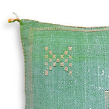 Green Sabra Cactus Silk Kilim Pillow Cover | Handwoven Moroccan Home Decor