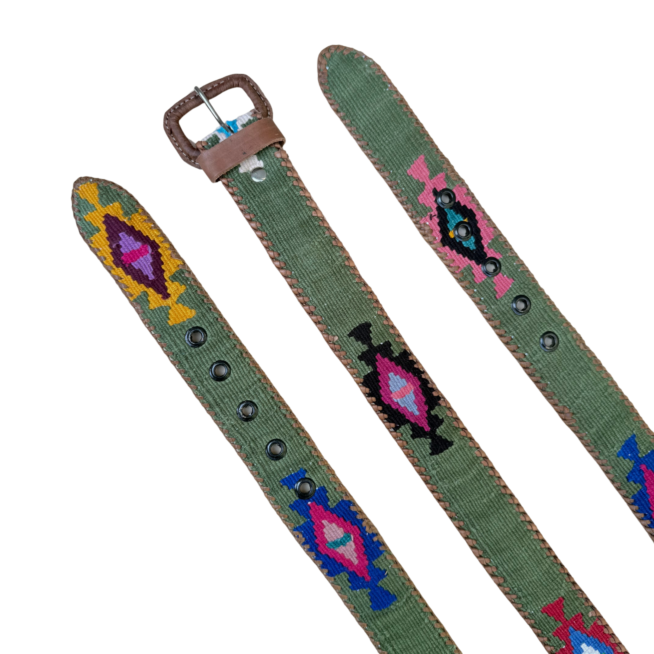 Dark Green Handwoven Guatemalan Whip-Stitched Belt