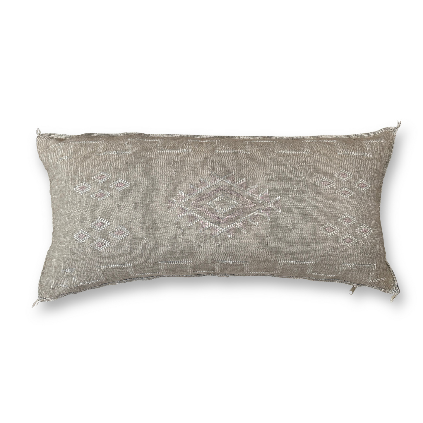 Beige Large Sabra Cactus Silk Lumbar Pillow | Handwoven in Morocco