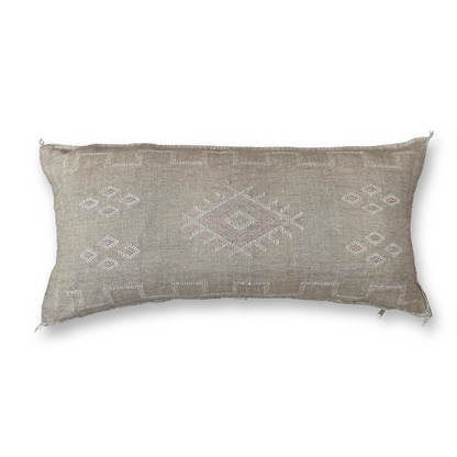 Beige Large Sabra Cactus Silk Lumbar Pillow | Handwoven in Morocco