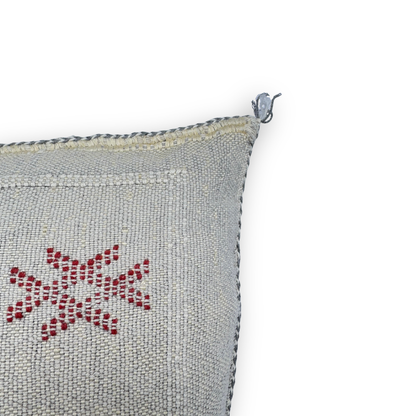 Light Grey Sabra Cactus Silk Kilim Pillow Cover | Handwoven Moroccan Home Decor