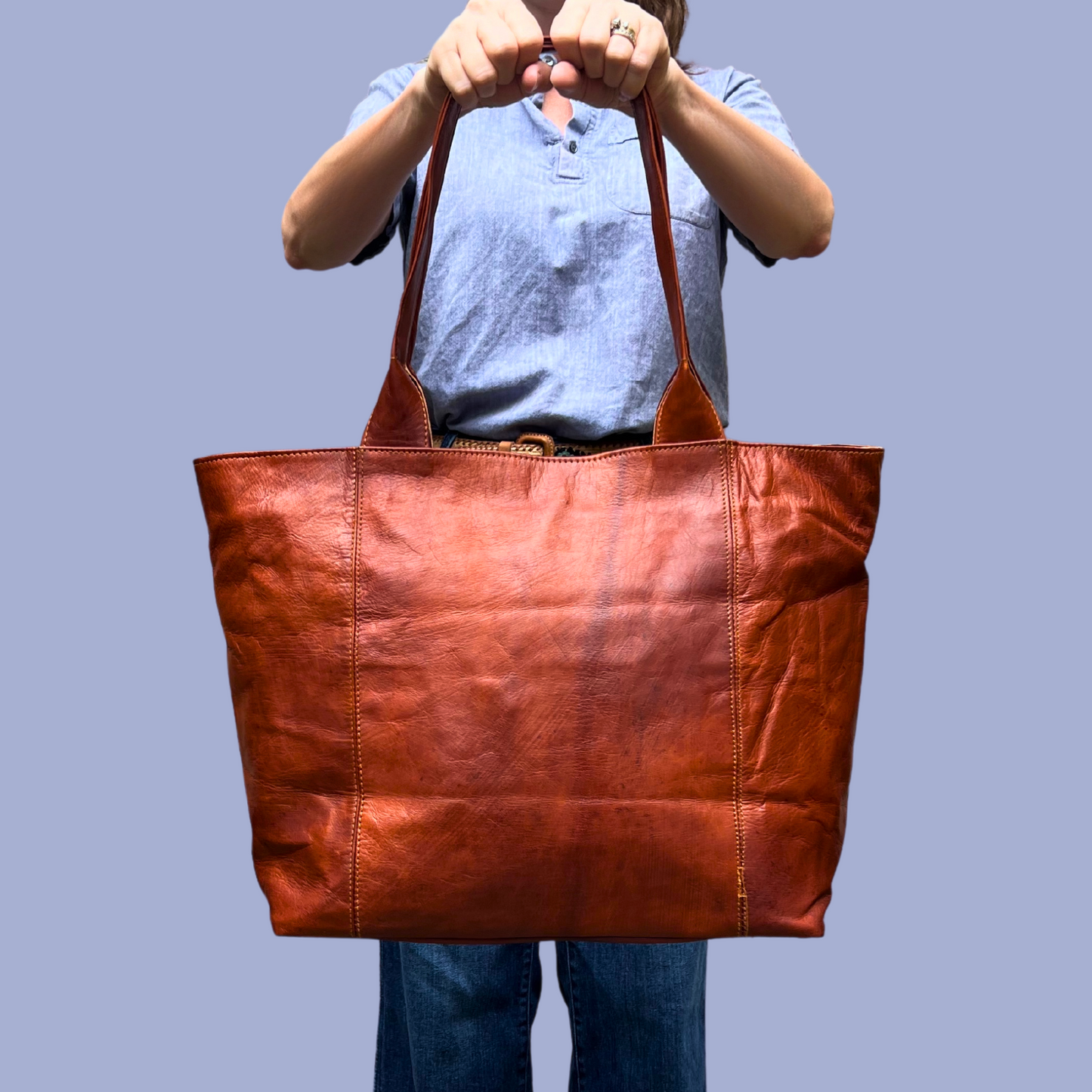 Woven Leather Tote (Cognac)