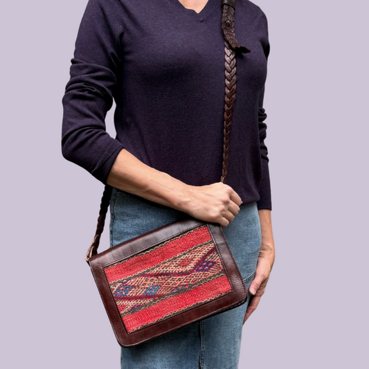 Leather & Kilim Crossbody Bag – Handmade in Morocco from Full-Grain Vegetable-Tanned Leather