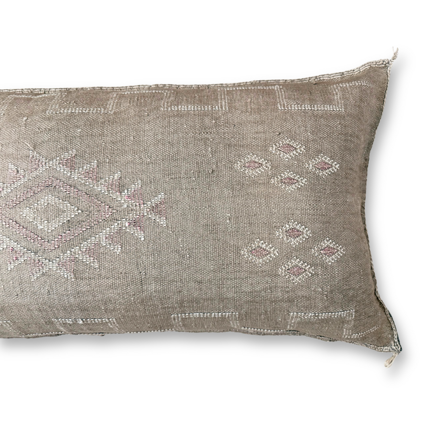 Beige Large Sabra Cactus Silk Lumbar Pillow | Handwoven in Morocco