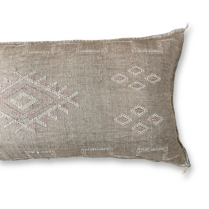 Beige Large Sabra Cactus Silk Lumbar Pillow | Handwoven in Morocco